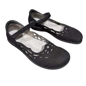 Naot Agathis Black Nubuck Leather Mary Jane Flats Cutout Walking Shoes Womens 38
